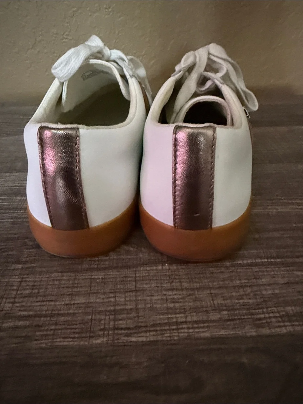 Lauren Ralph Lauren White Leather Sneakers with Brown & Black Accent Stripes